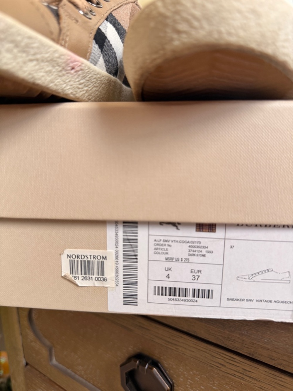 Burberry Tan Plaid Low-Top Sneakers - Picture 6 of 8